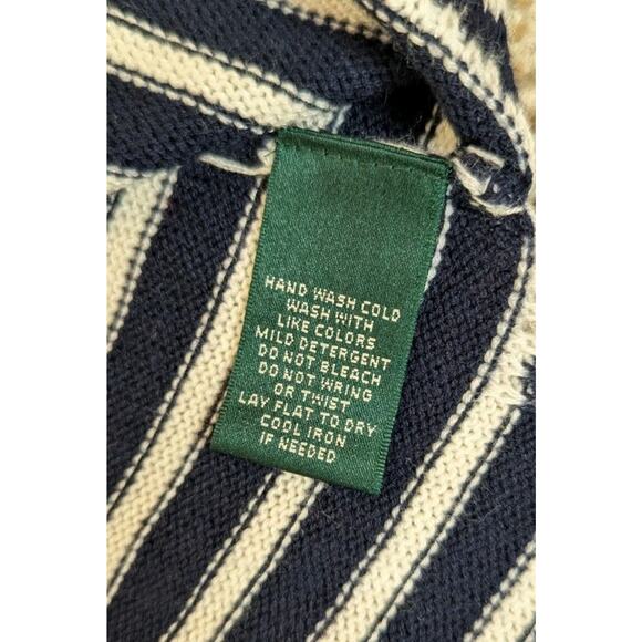 Lauren Ralph Lauren Women's Navy & White Striped Cowl Neck Slit Sweater Size XL - Picture 9 of 9